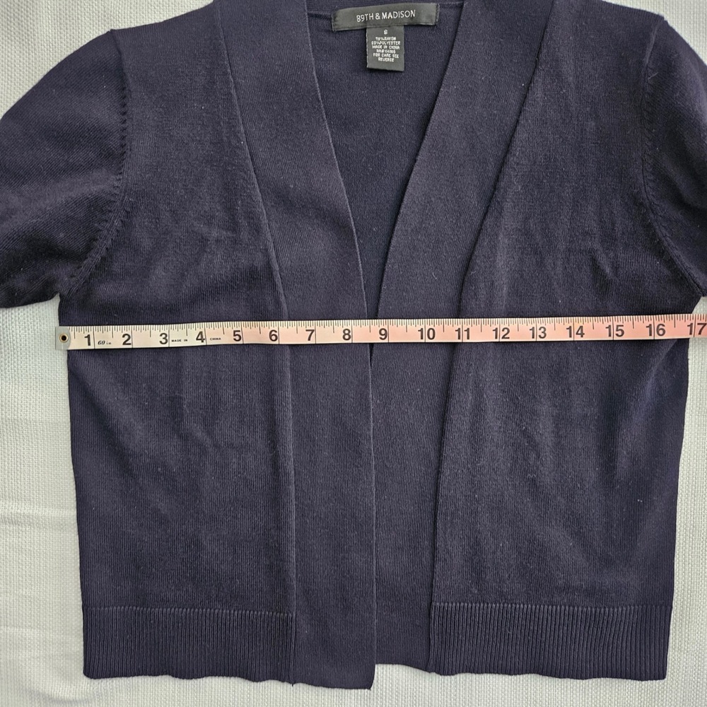 Cropped Open Front Cardigan Bolero Shrug Sweater Womens S Blue 3/4 Sleeve - Picture 5 of 6